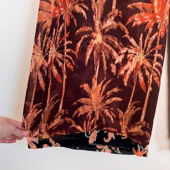 Scotch & Soda Palm Print Wide Leg Pants - Brown, Size S - Picture 4 of 8